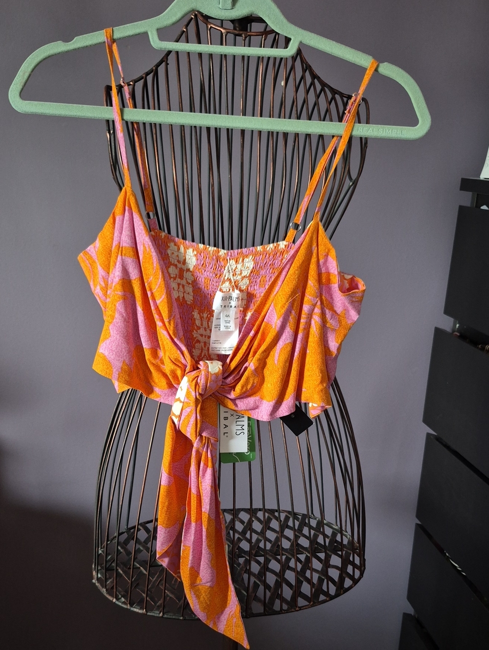Tribal Pink & Orange Tie-Front Floral Camisole